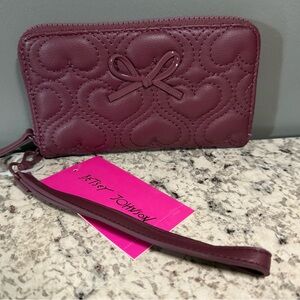 Betsey Johnson Maroon Heart-Quilted Wristlet